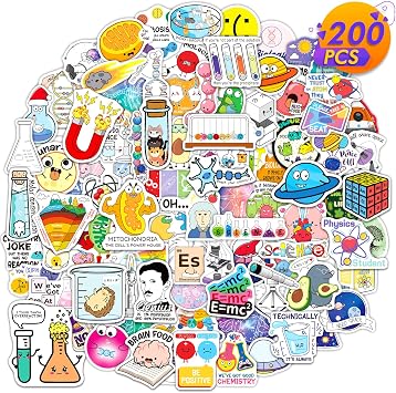 200PCS Science Stickers Bulk for Kids Students Teachers | Natural Science Decals Chemistry, Biology, Physics & Geology, For Water Bottles Laptops Party Favors