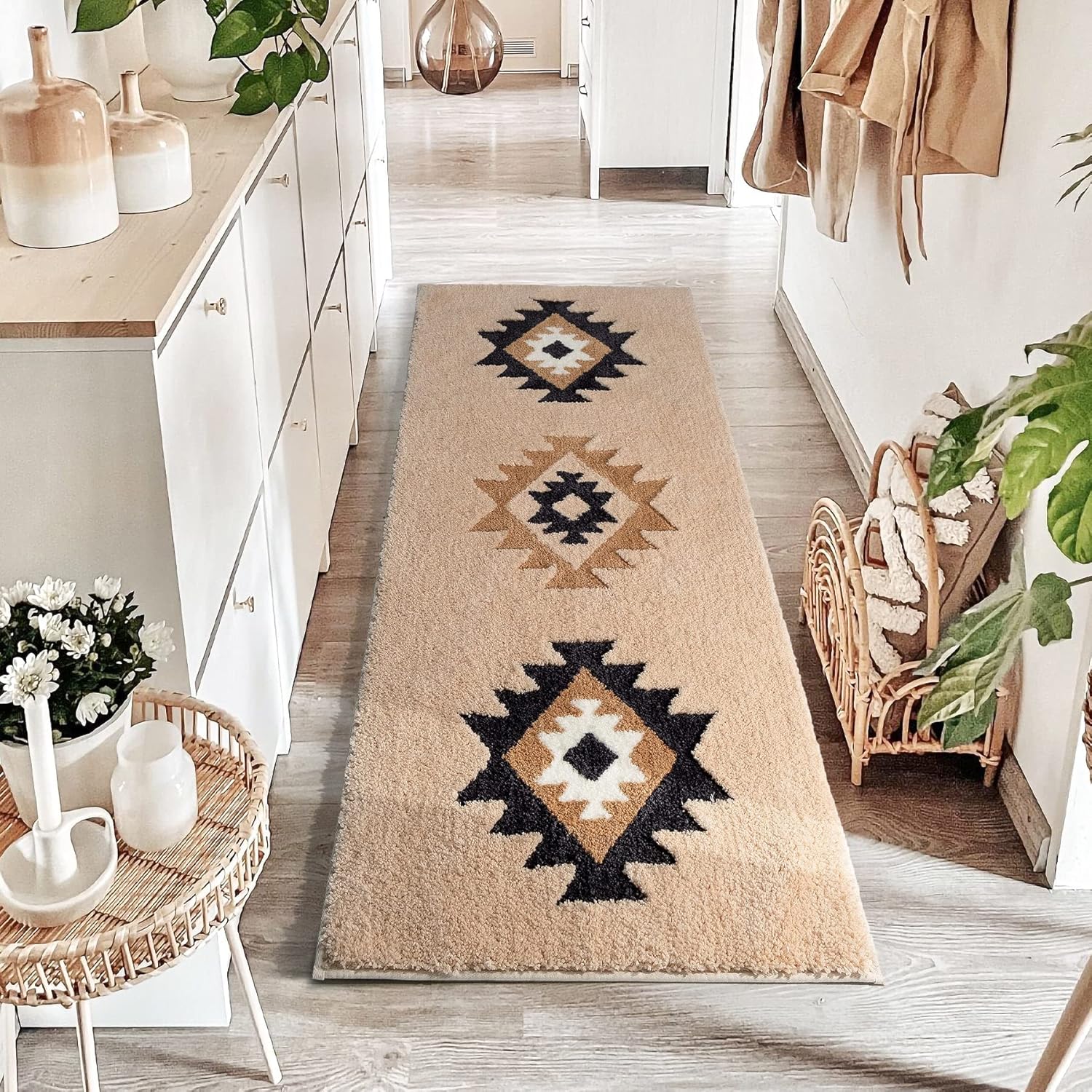 DEXDE Boho Bathroom Rug Runner 24x60 Long Bath Mat for Bathroom Bedroom
