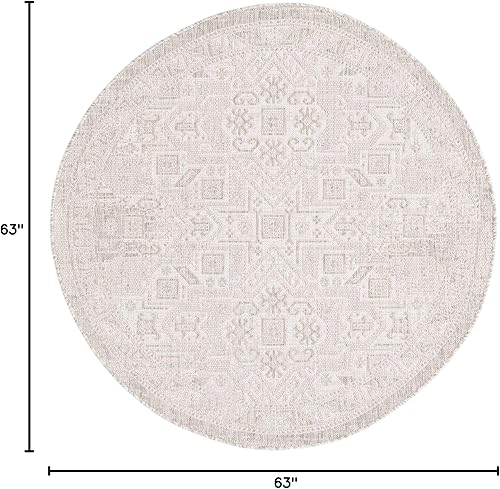 Miniatura 3 de Unique Loom Outdoor Aztec Collection Alfombra de área, coba (5 pies 3 pulgadas, redonda, gris claromarfil)