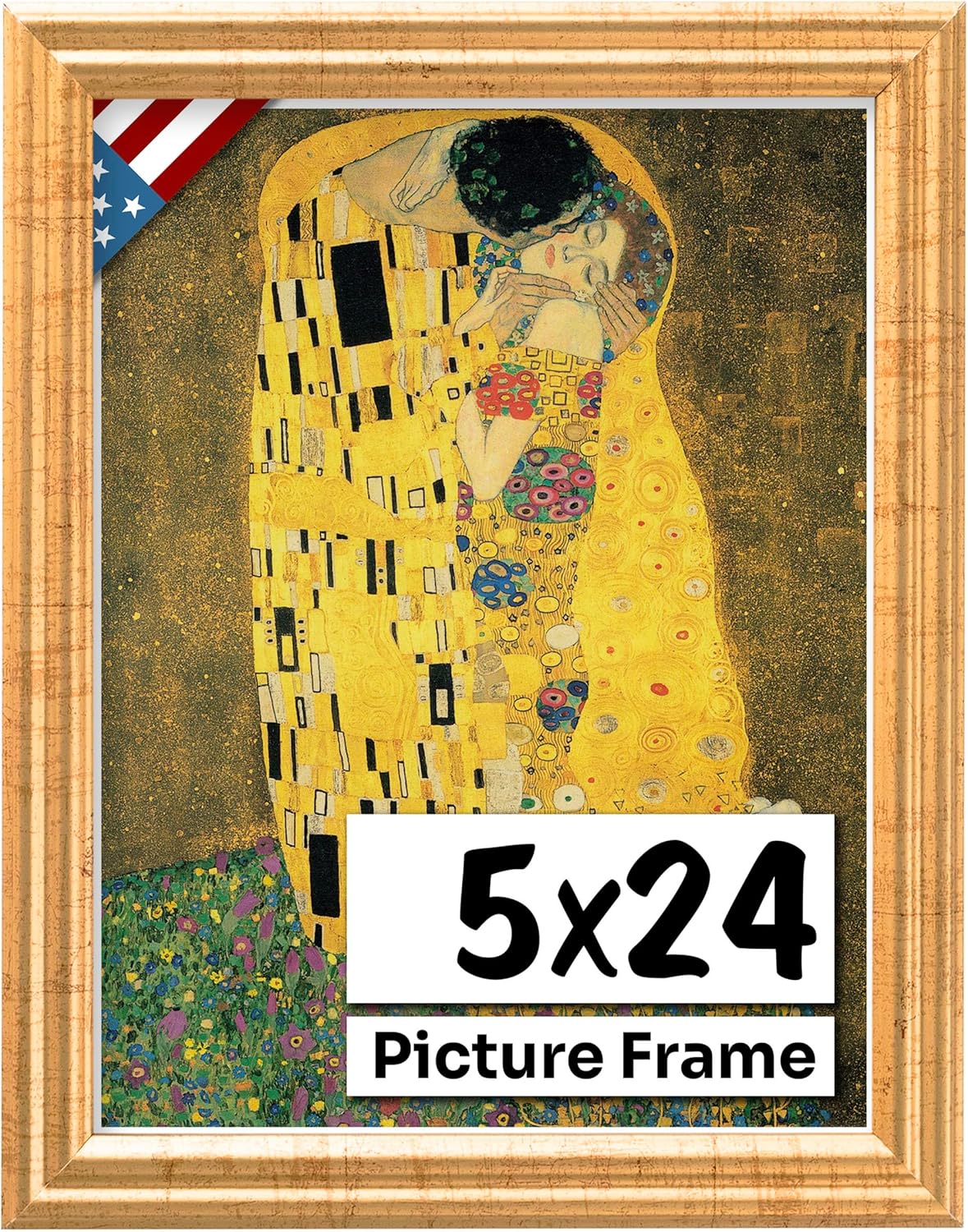 Antique Gold 5x24 Picture Frame .75" Inch Wide - Gold Wall Decor Handmade Solid Wood Frames with Preinstalled Hangers and UV Blocking Plexiglass 24x5 Frame