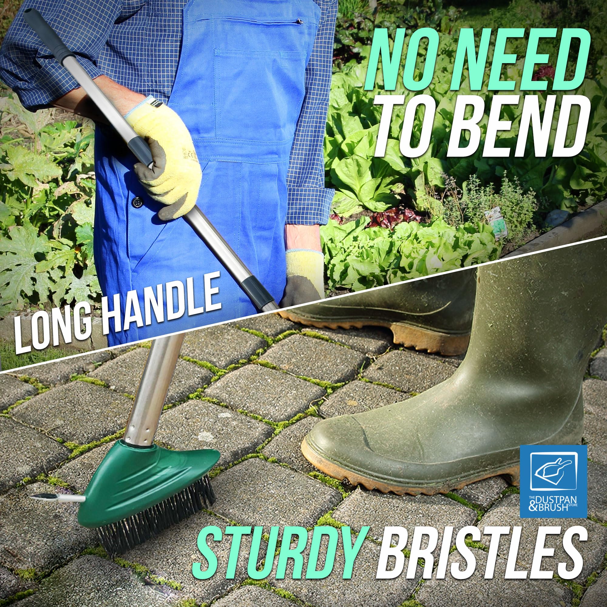 Angled Weed Remover Tool Brush Long Handle with Built-In Weed Scraper Tool, Moss Remover Patio Brush, Metal Bristles for Removing Moss, Ideal for Garden, Driveway, and Block Paving Patio Cleaner - 4