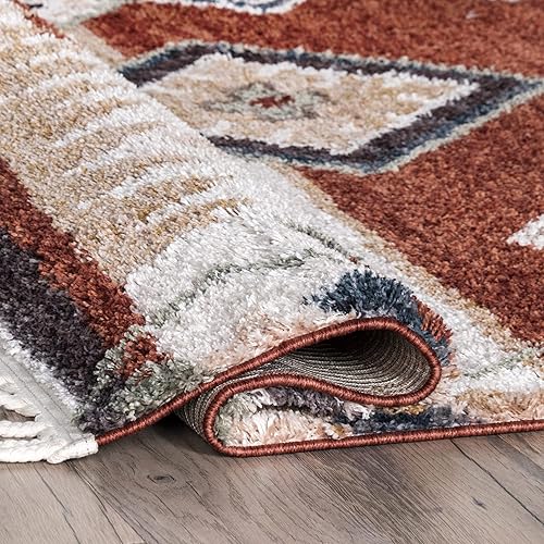 Miniatura 5 de nuLOOM Rosemarie - Alfombra bohemia suave con borlas, 4 x 6, color rojo