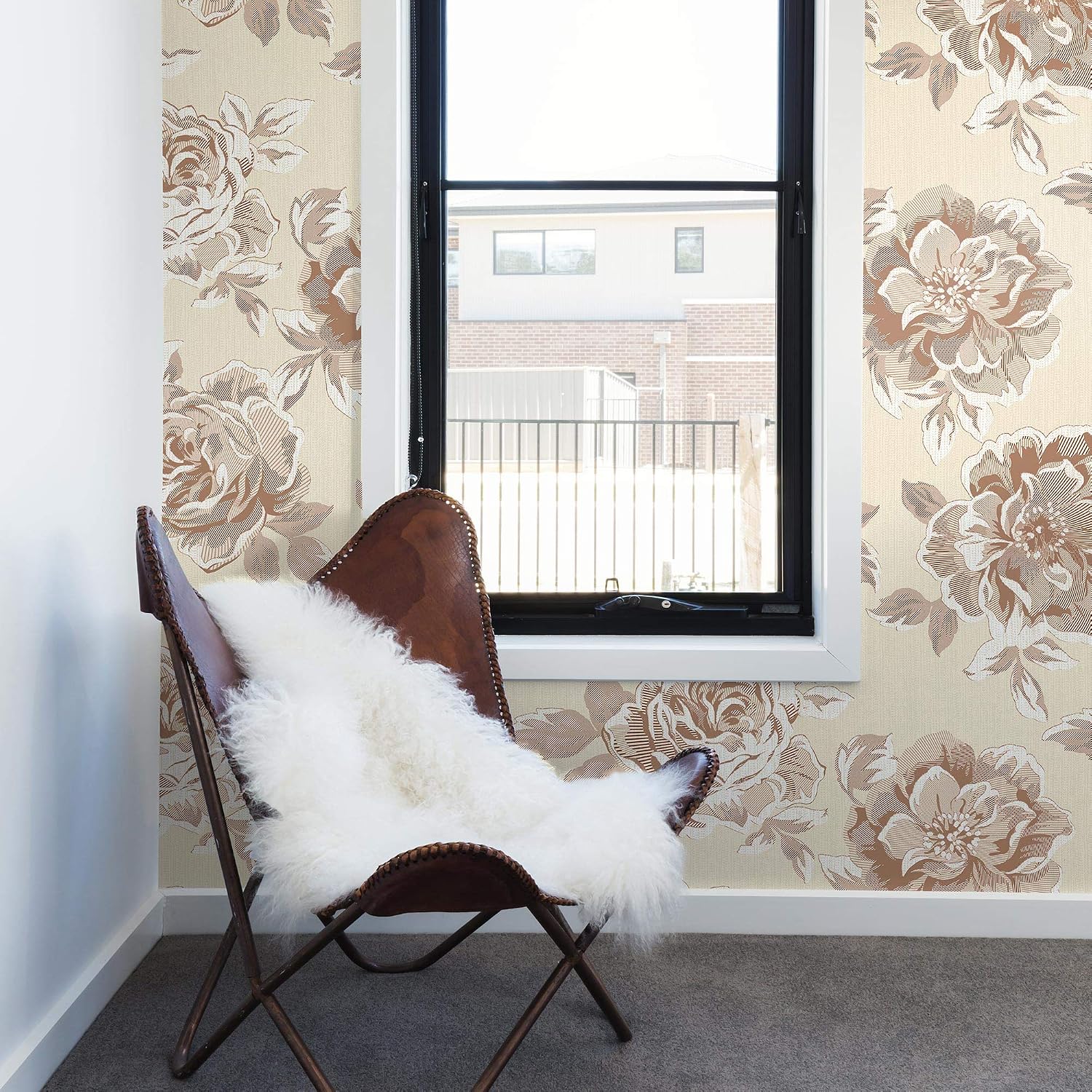 Walls By Me Peel and Stick Brown and Beige Floral Floral Removable Wallpaper 4035-2ft x 4ft (61x122cm)
