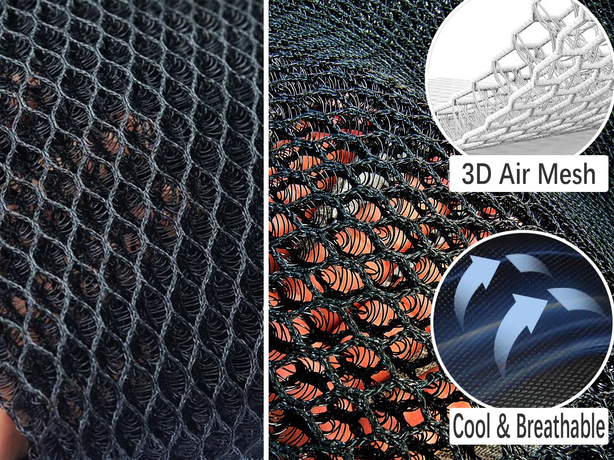 Coussin d'été frais en maille 3D respirante pour siège de voiture, housse universelle pour coussin de voiture, accessoires intérieurs (noir, 2 coussins de siège + 2 dossiers)