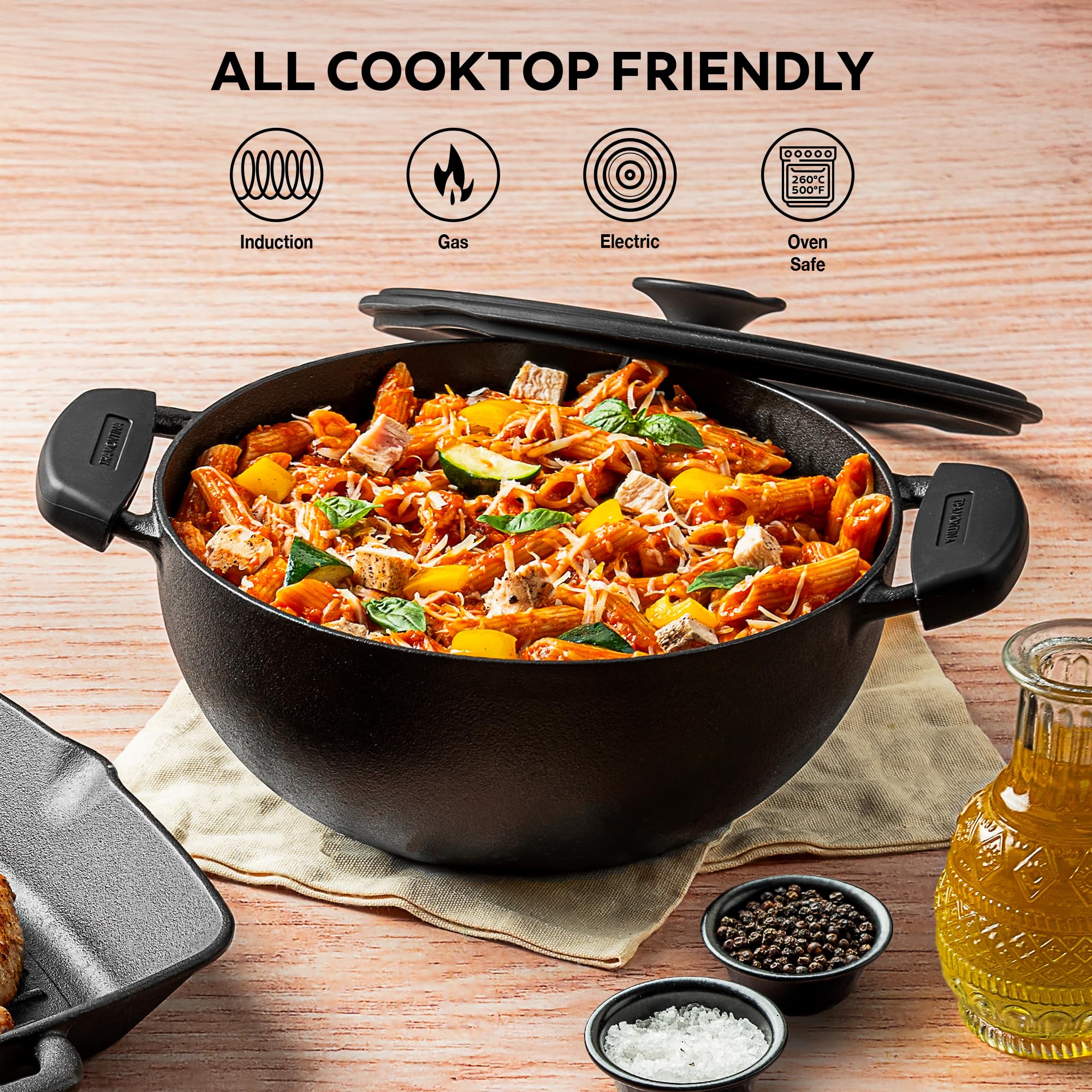 TRAMONTINA Titanex Cast Iron Kadai - 4.6L, Induction Ready -7