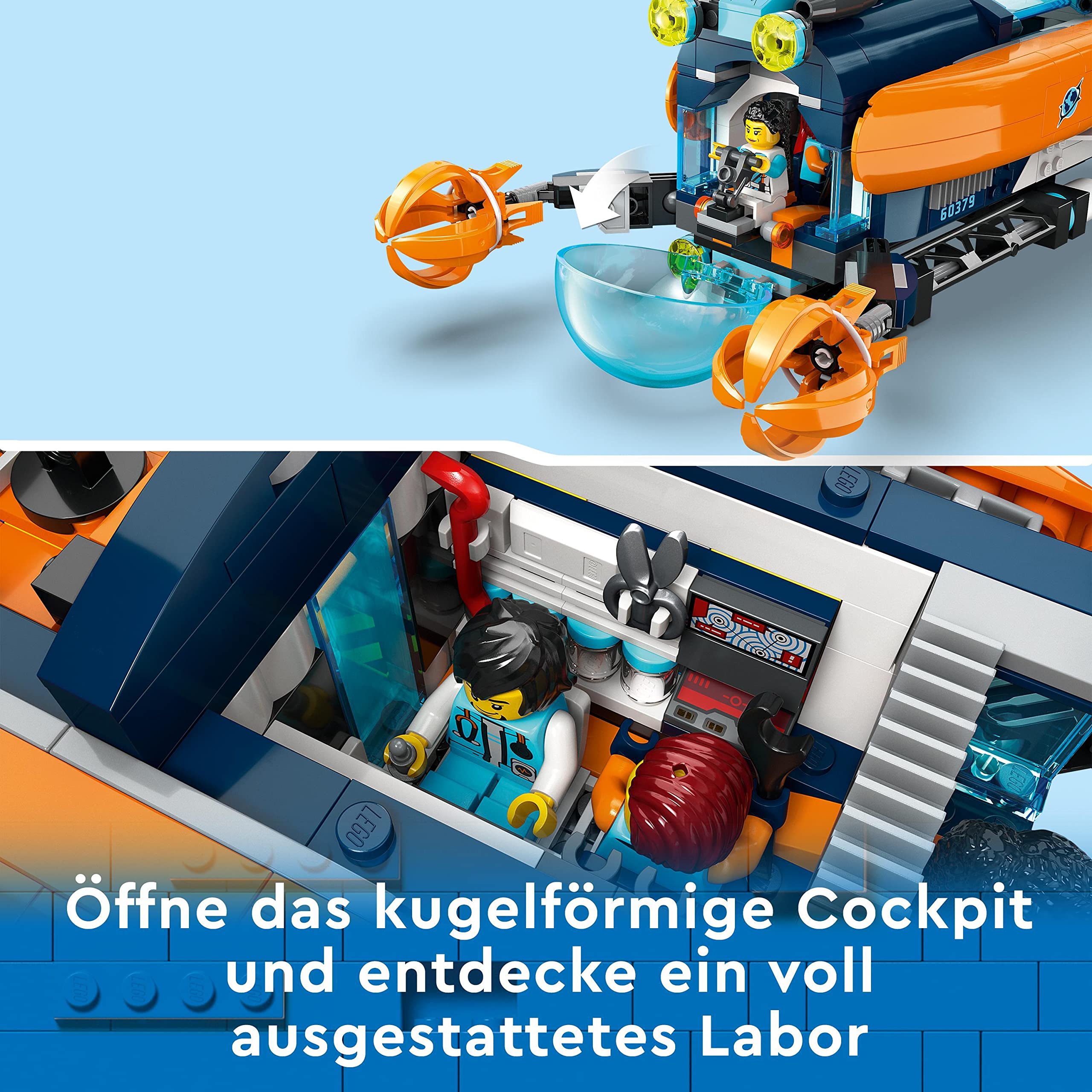 LEGO 60379 City Forscher-U-Boot Spielzeug, Unterwasser-Set mit Drohne, Mech, Minifiguren von Tauchern und Tierfiguren, Geschenk zum Geburtstag für Kinder, Jungen und Mädchen | Unterwasser-Set, Mit Drohne, Mit Mech, Minifiguren von Tauchern, Tierfiguren