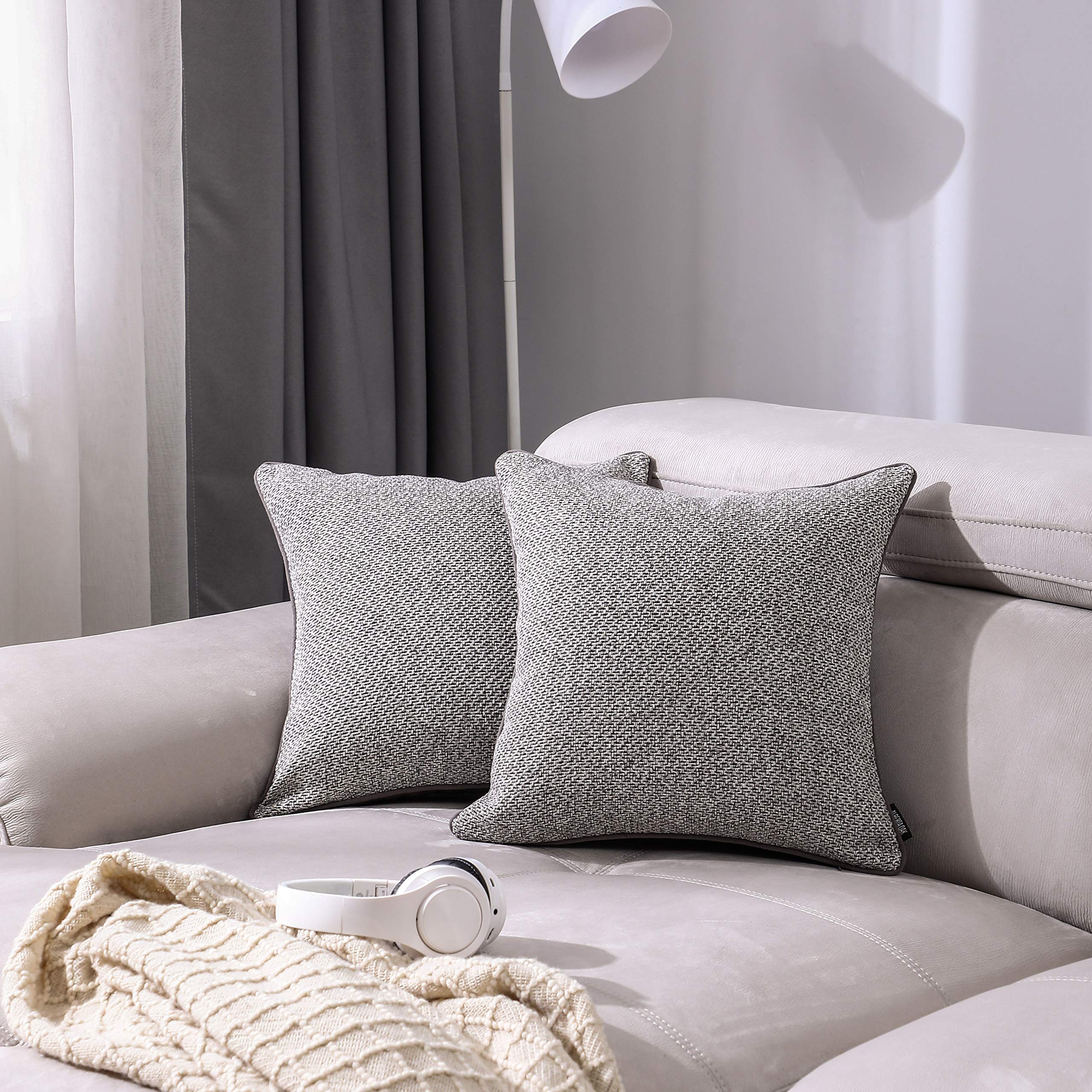 Alberta Oak - Set of 2 Decorative Throw Pillow Covers | Premium Cotton Linen | Cushion Covers for Sofa Couch Living Room Bedroom | 18x18 Inch 45cm | (Light Gray)