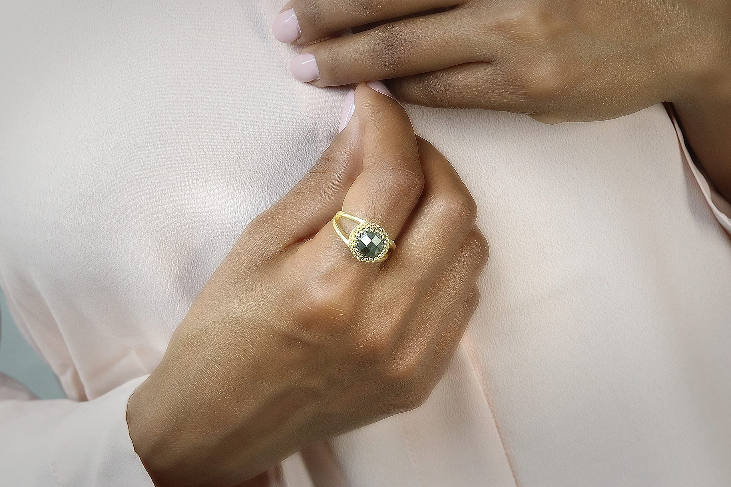 Anillo de Pirita Único - Anillos de Moda con Piedras Preciosas, Oro de 14k Hechos a Mano para Mujeres