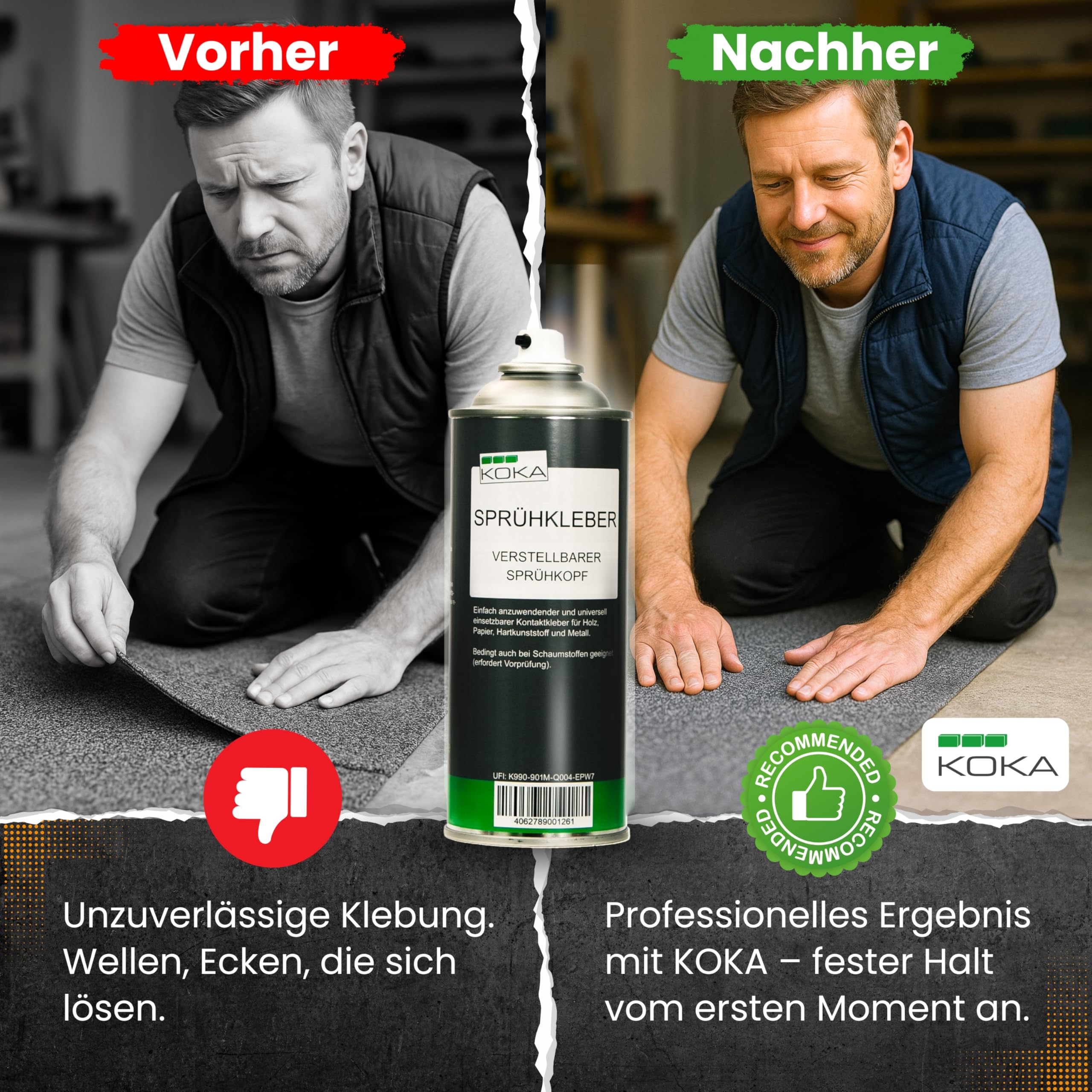 KOKA Spray adhesivo de 400 ml, juego de 3 unidades (3 x 400 ml) – Spray adhesivo resistente al calor para techos, fieltro, cuero, espuma y plástico – fuerte adherencia, secado rápido, impermeable y