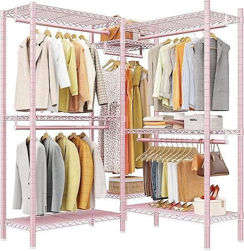 Raybee Perchero de ropa para colgar ropa, perchero en forma de L para esquina de 900 libras, perchero de ropa resistente 74.5 pulgadas de ancho x 18