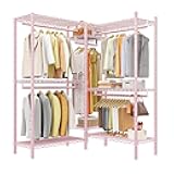 Raybee Clothes Rack, Clothing Racks for Hanging Clothes, L Shaped Clothing Rack for Corner 900LBS Heavy Duty Clothes Rack Garment Rack 74.5