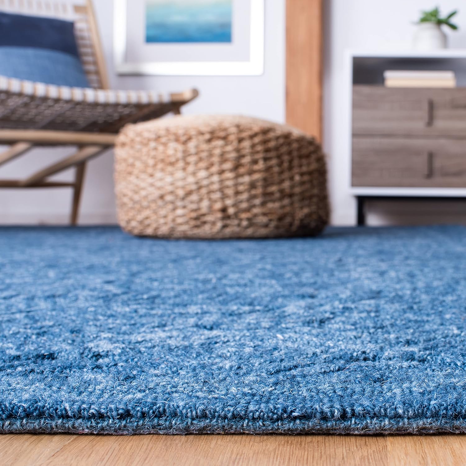 Handmade Blue Geometric Wool Area Rug