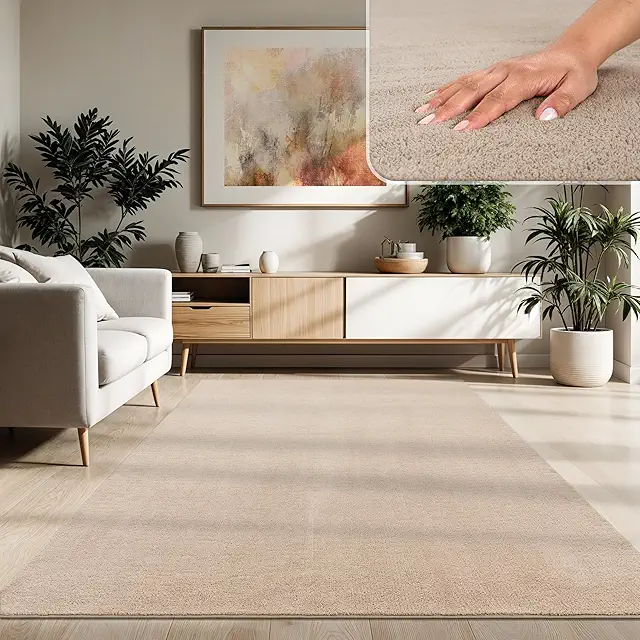 Modern Soft Living Room Rug - Washable Fluffy Beige 160x220cm