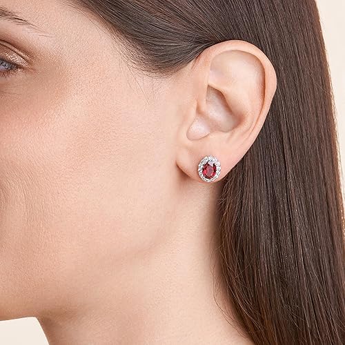 Miniatura 2 de Tienda Collection Aretes ovalados de plata de ley con halo de rubí y zafiro blanco