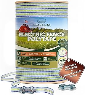 Electric Fence Polytape 1640ft - High Visibility 3/4" Livestock Fence Tape with 6 Tinned Copper Wire, 0.2 Ohm Low Resistance, 330lb Strength - Safe Horse & Goat Fencing, UV Resistant, 10-Year Warranty