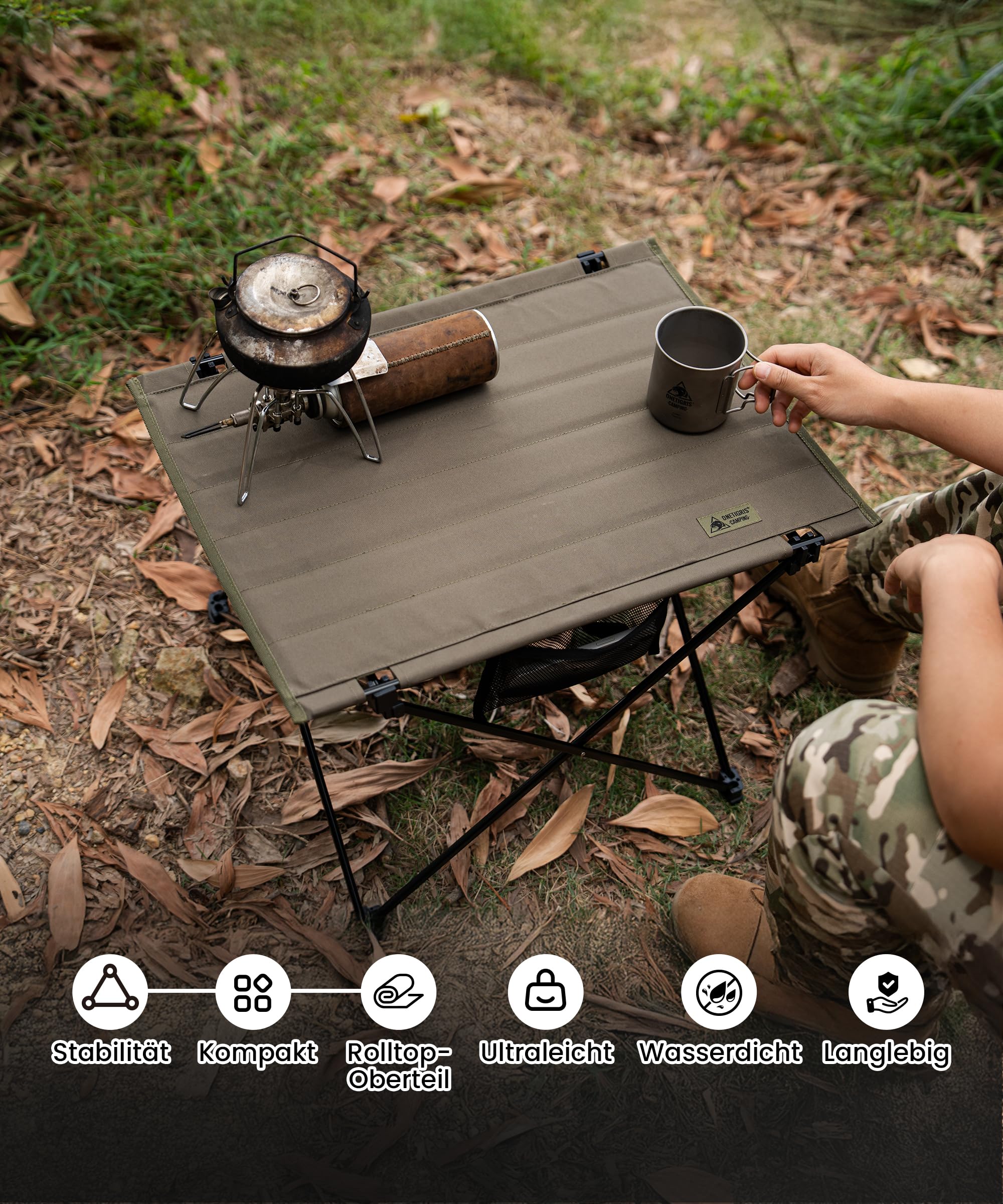 OneTigris CAMPMATE Campingtisch faltbar, Klapptisch klein faltbar, Outdoor Tisch Ultraleicht tragbarer, Tisch klappbar, Tragfähigkeit bis zu 30 kg für Outdoor, Wandern