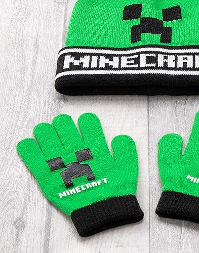 Miniatura 5 de Minecraft Bobble Hat - Juego de guantes de punto Creeper Beanie Gamer Gift Talla única color negro Negro talla única