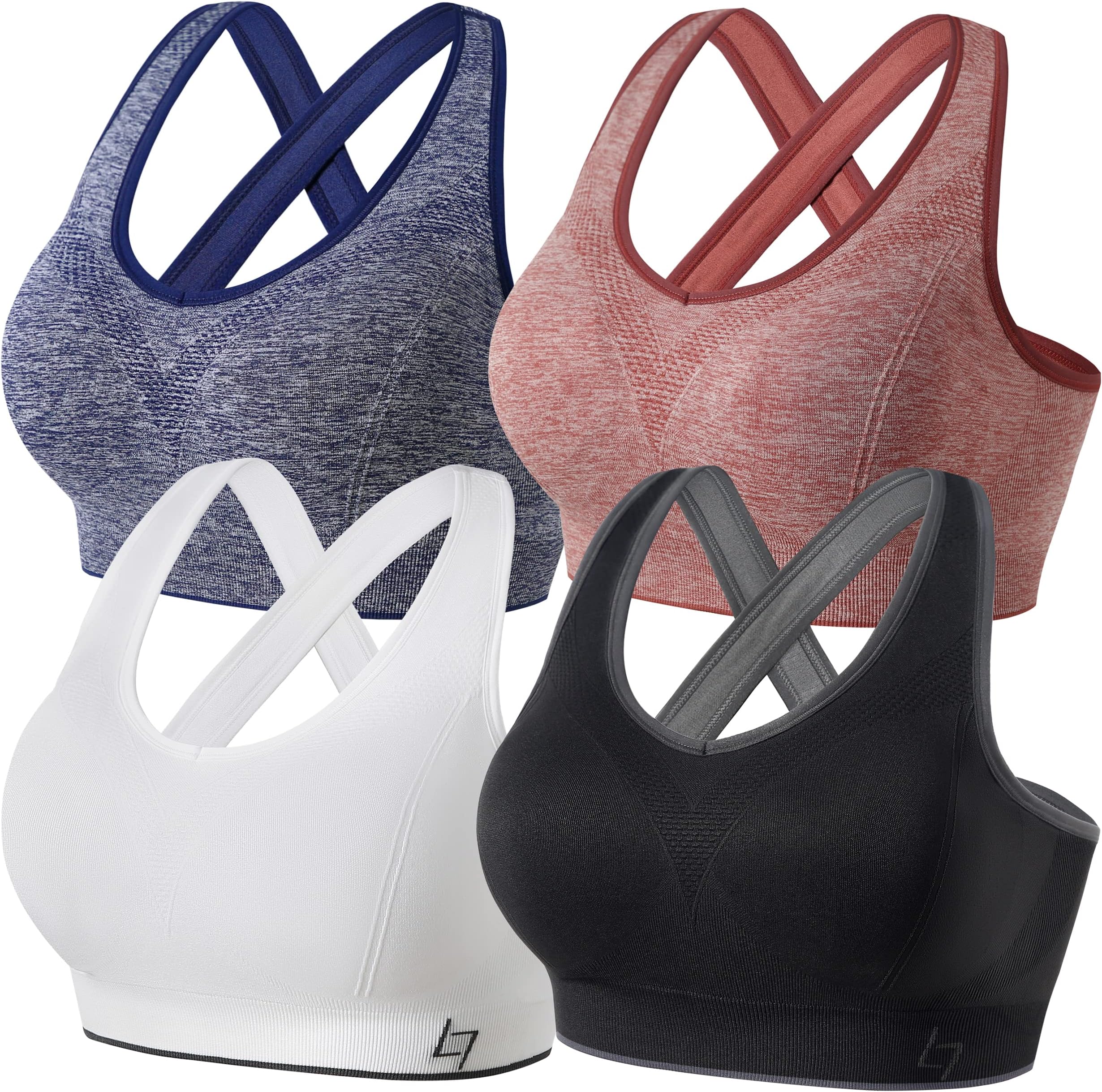 FITTIN Sports Bras for Women Padded: Seamless Cross Back Bras Pack for Workout Yoga