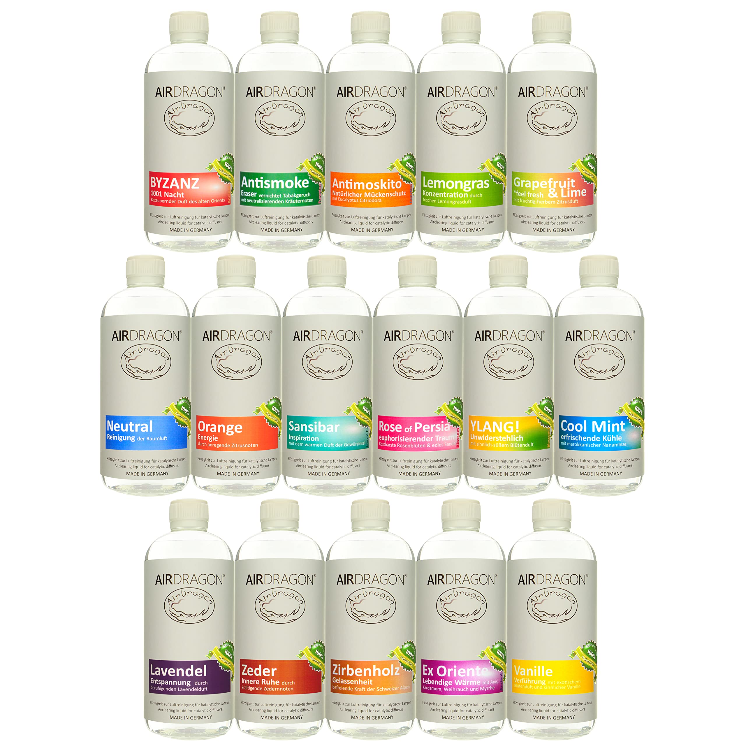 AIRDRAGON ANTISMOKE - katalytischer Raumduft ohne künstliche Duftstoffe - natürlicher Raumduft mit naturreinem ätherischem Duft-Öl für jede katalytische Lampe - 1000ml - Made in Germany
