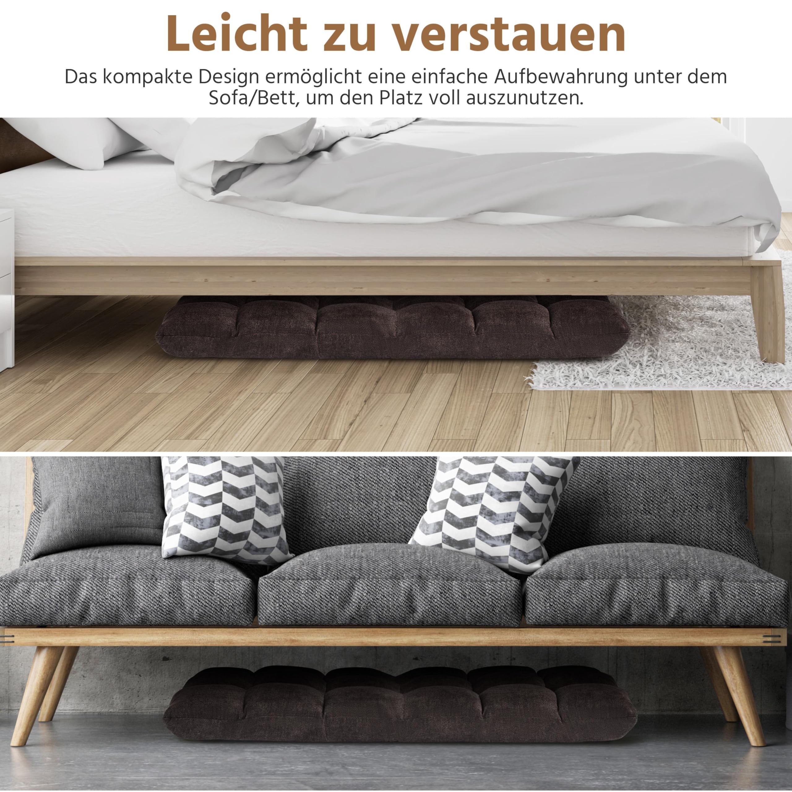 Yaheetech Bodenstuhl Faltbar, Lazy Sofa, Relaxsessel klappbar, Meditationsstuhl, Bodensessel mit Verstellbarer Lehne, Lesesessel für Zuhause oder Büro Braun