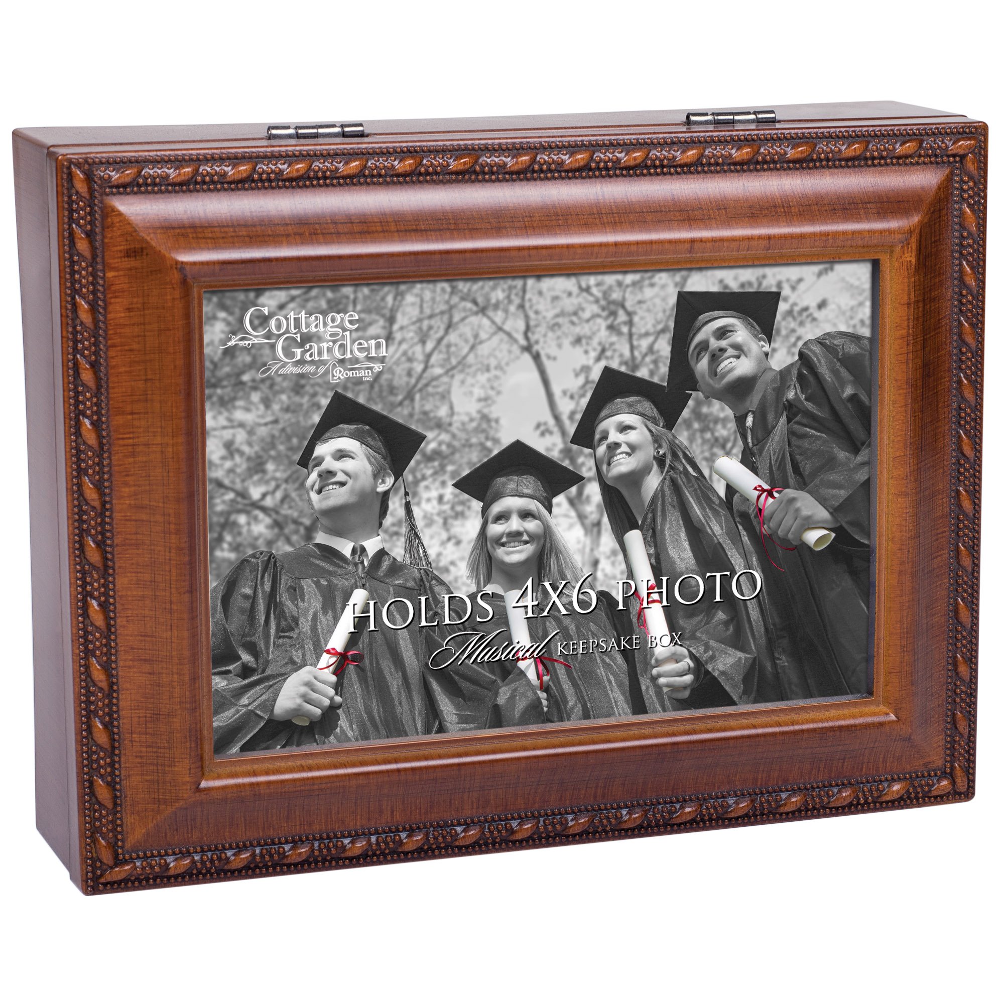 Graduation Place Photo Woodgrain Cottage Garden Traditional Music Box Plays Wonderful World