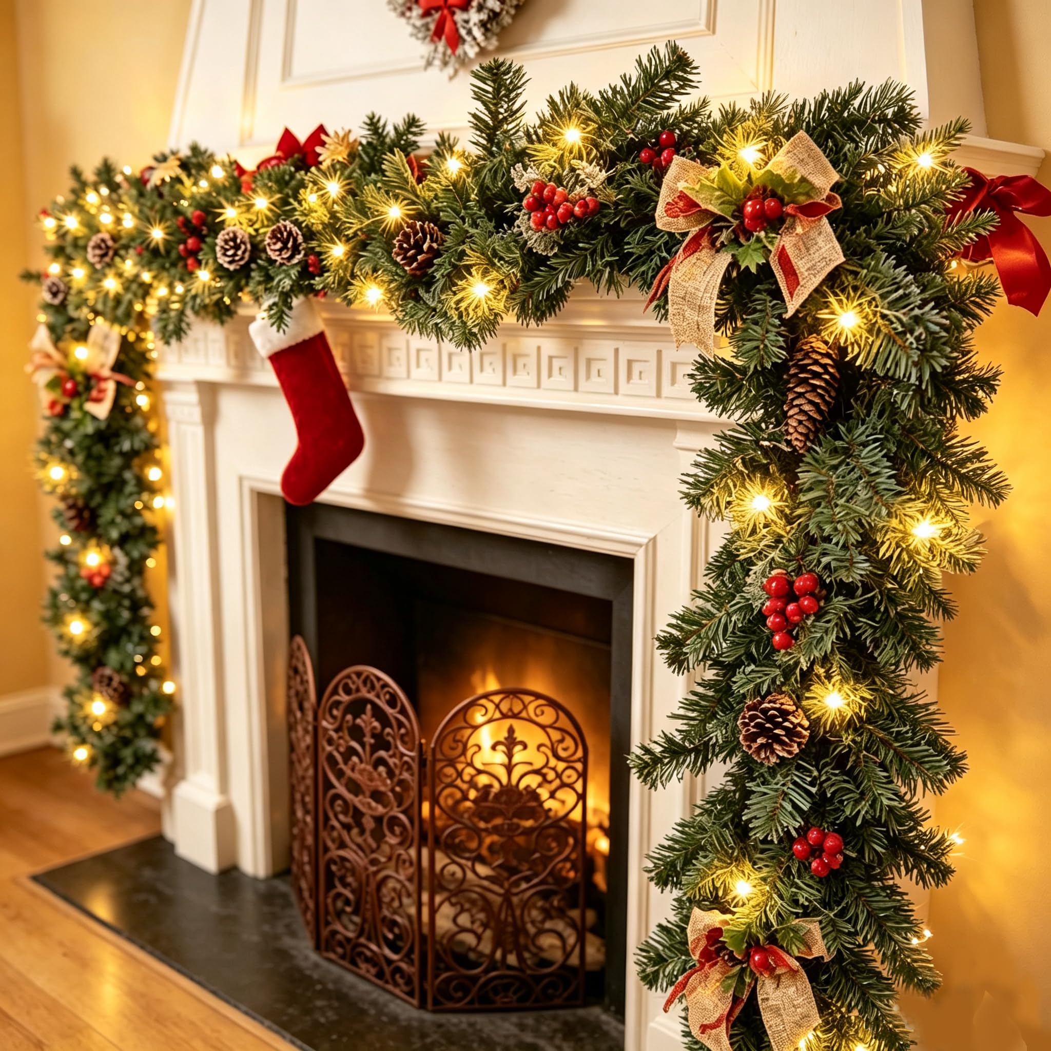 9ft/2.7m Christmas Garland, Christmas Garland with Warm Lighting