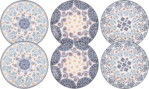 Miniatura 5 de Bico Blue Talavera - Juego de 6 platos pequeños de cerámica para postre de 6 pulgadas para aperitivos, ensalada, mesa, microondas y lavavajillas,