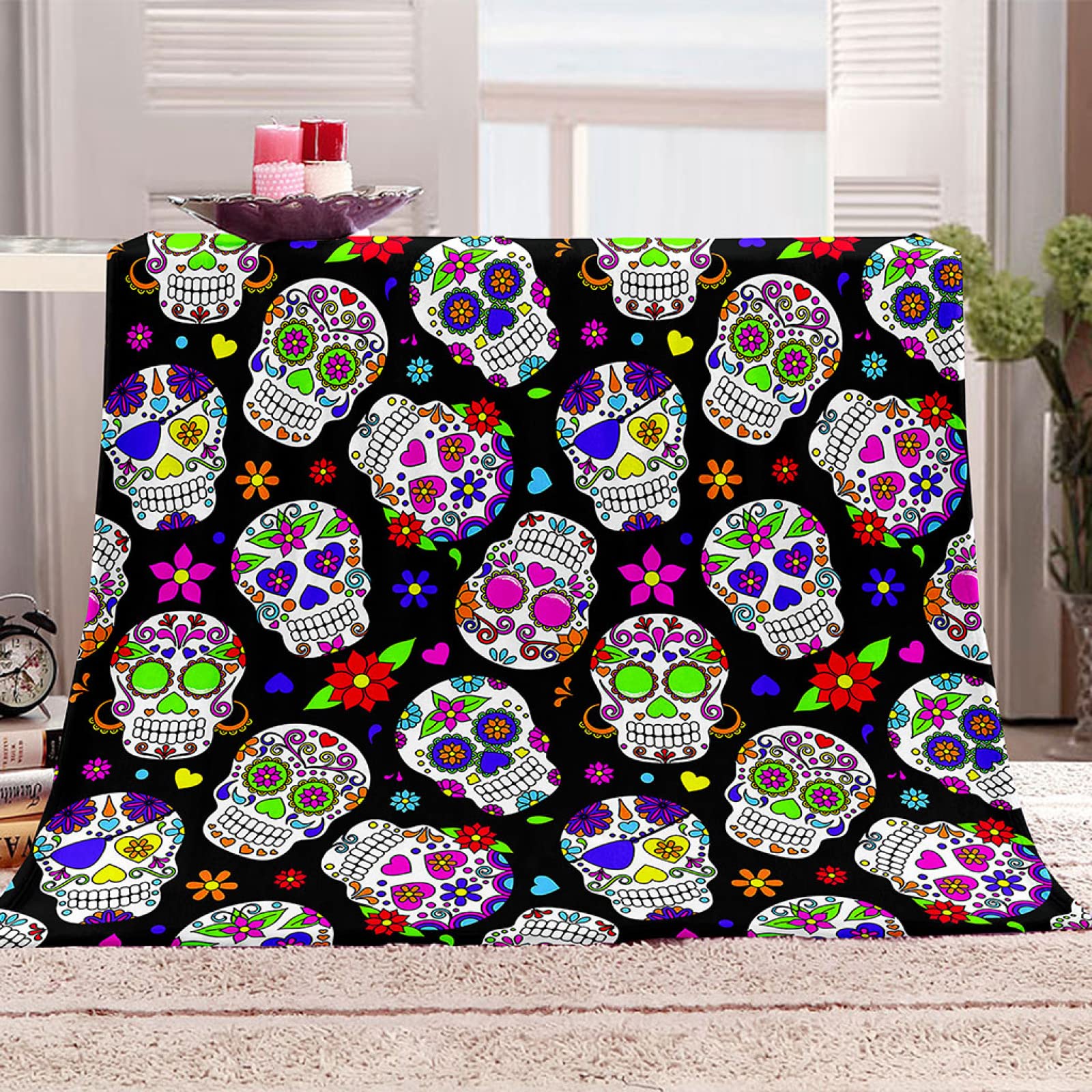 Couverture crânes 3D en flanelle douce idée cadeau adultes enfants