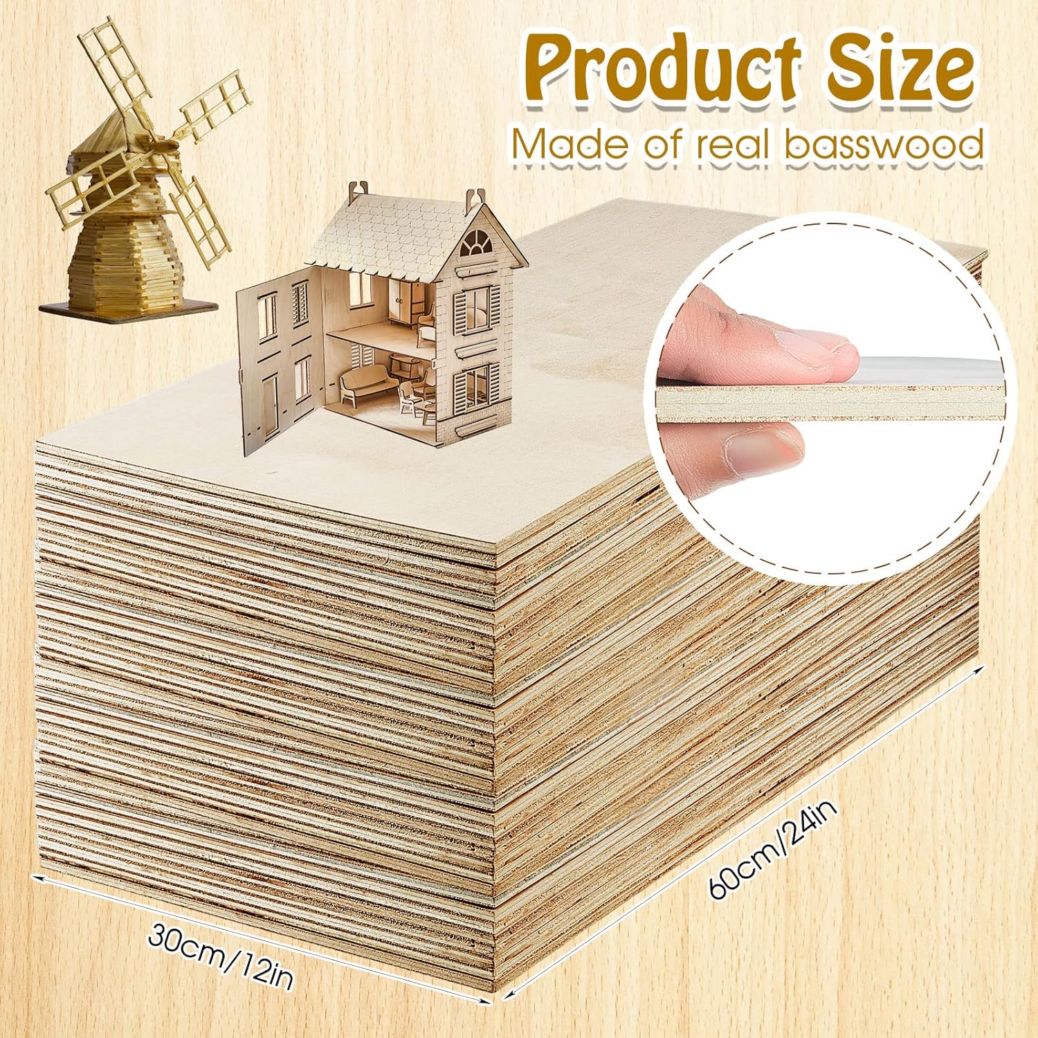 Juexica 24 Pcs 6 mm Baltic Birch Plywood 12 x 24 Inch Craft Wood Unfinished Plywood Sheets for Laser Cutting Engraving Burning DIY Crafts Drawing Painting Projects