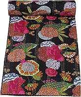 Vista 18 de Marubhumi Colchas indias hechas a mano, edredones de algodón puro reversible, edredón vintage Kantha, edredón, estampado de frutas, rosa bebé