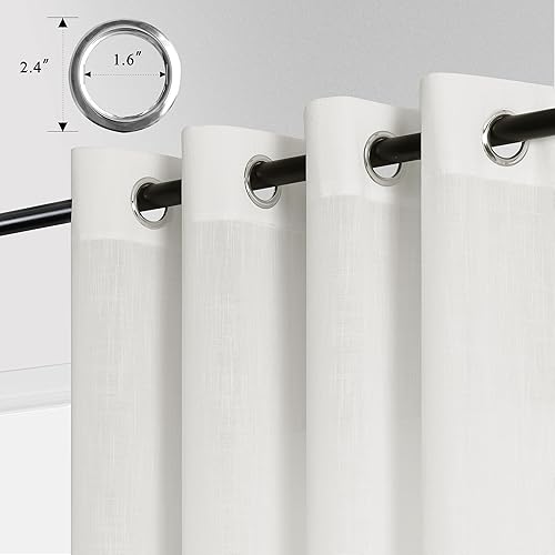 Miniatura 5 de Cortinas blancas de 102 pulgadas de largo, 2 paneles para techo alto, sala de estar, cortinas de lino con ojales, semiprivacidad, modernas cortinas