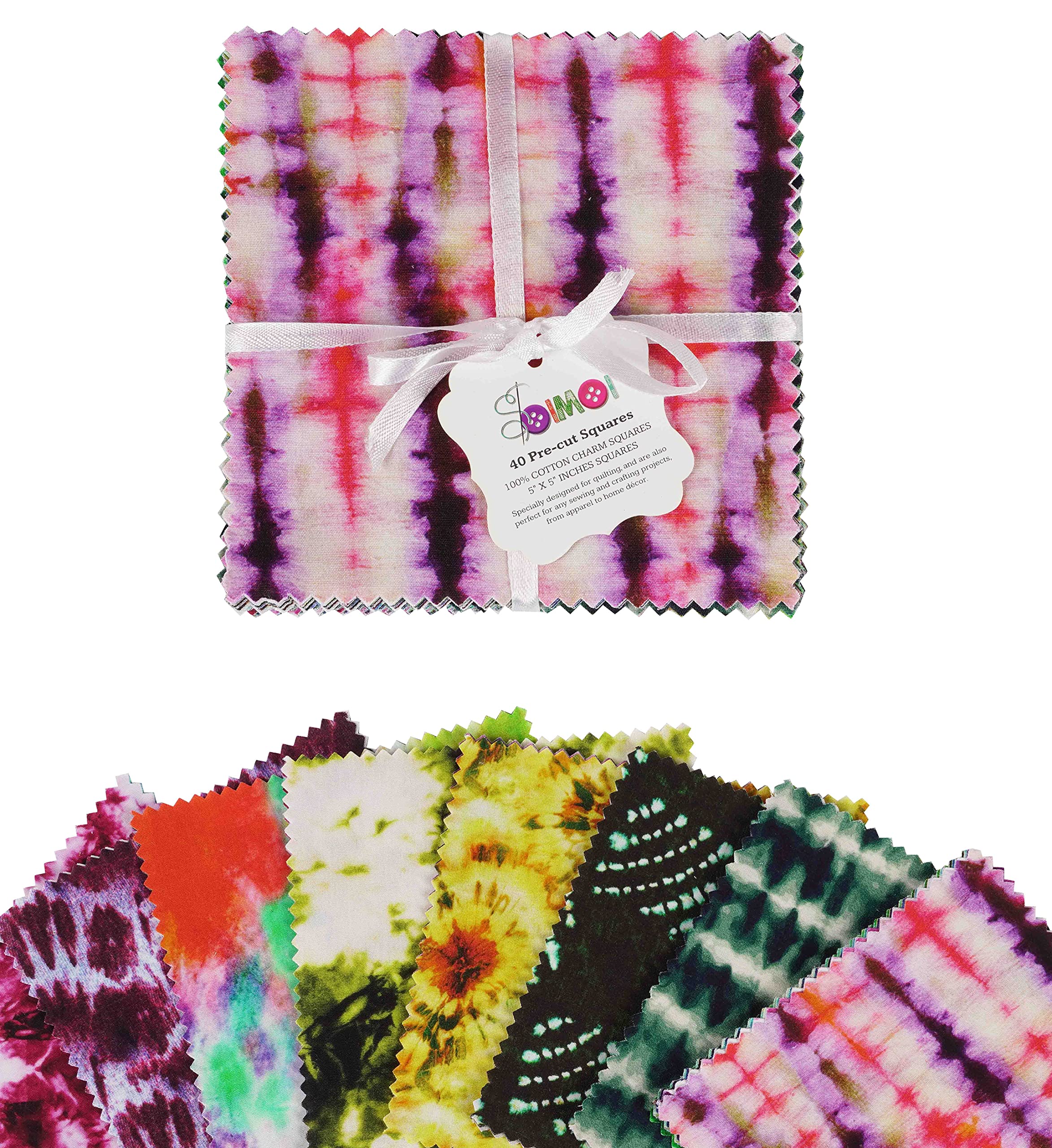 Soimoi Tie Dye Print Precut 5-inch Cotton Fabric Quilting Squares Charm Pack DIY Patchwork Sewing Craft- Pink