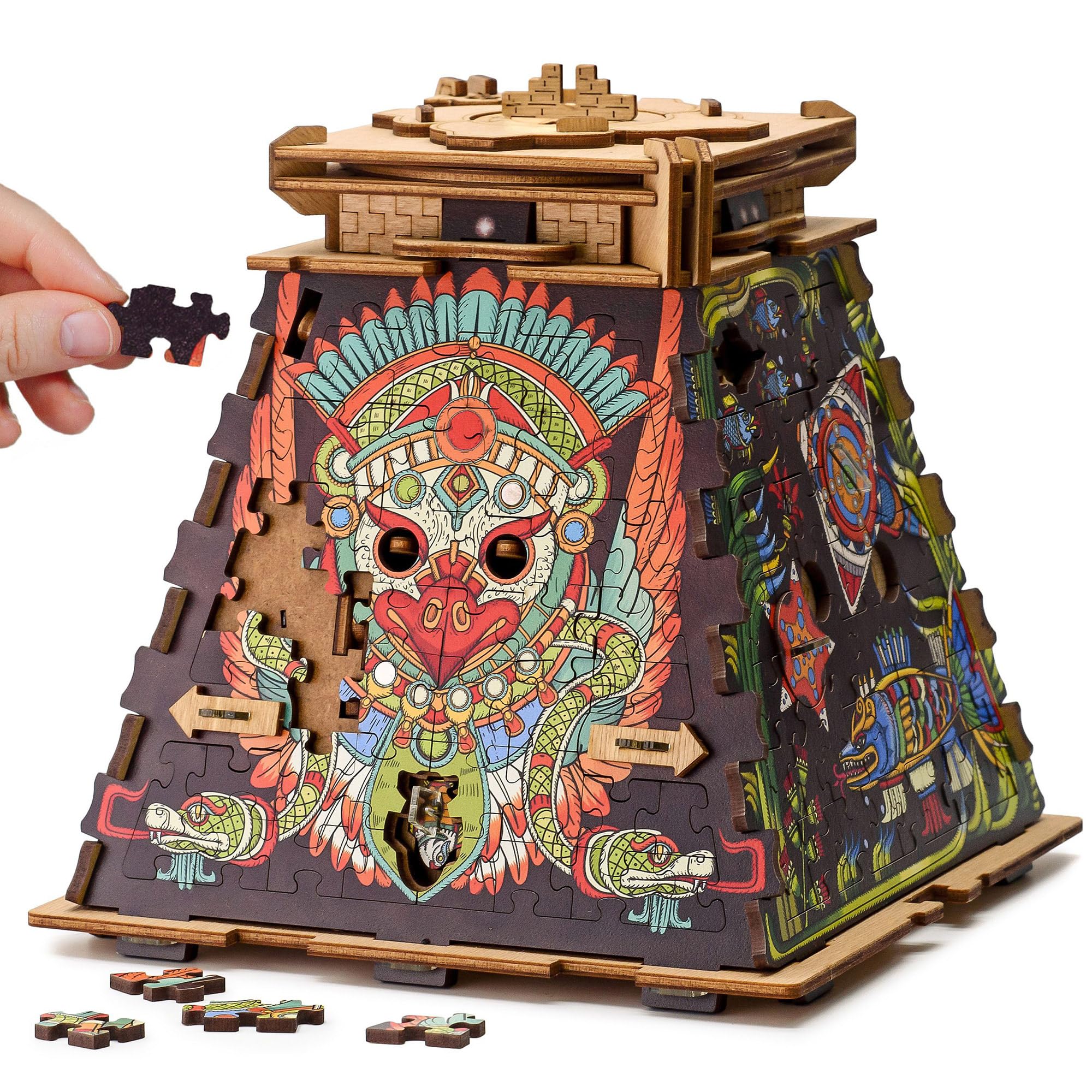 iDventure CluePuzzle Sonnenpyramide – 3D Holzpuzzlebox (Escape Room)