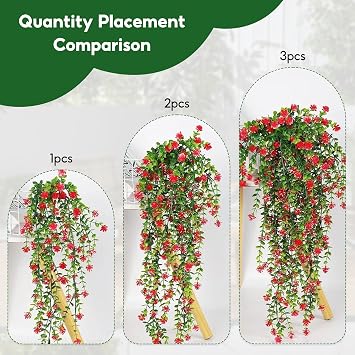 Artificial Hanging Flowers, 2 Pcs Hanging Plants Flower Bouquet, Red