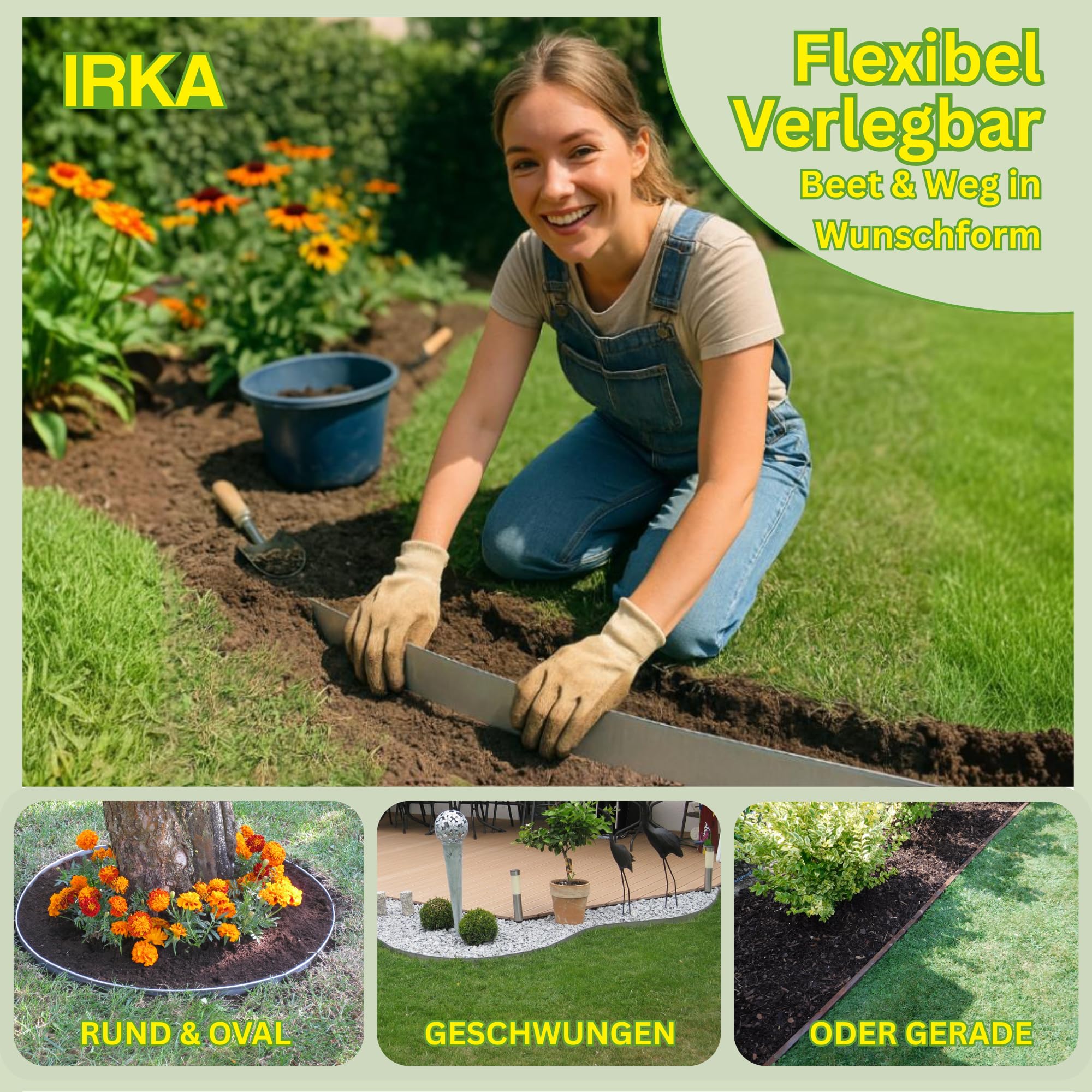 IRKA Rasenkante Cortenstahl L5m H20cm – Flexible Beeteinfassung 1 mm stark Rasenkantenband für Garten Beetbegrenzung Beetumrandung