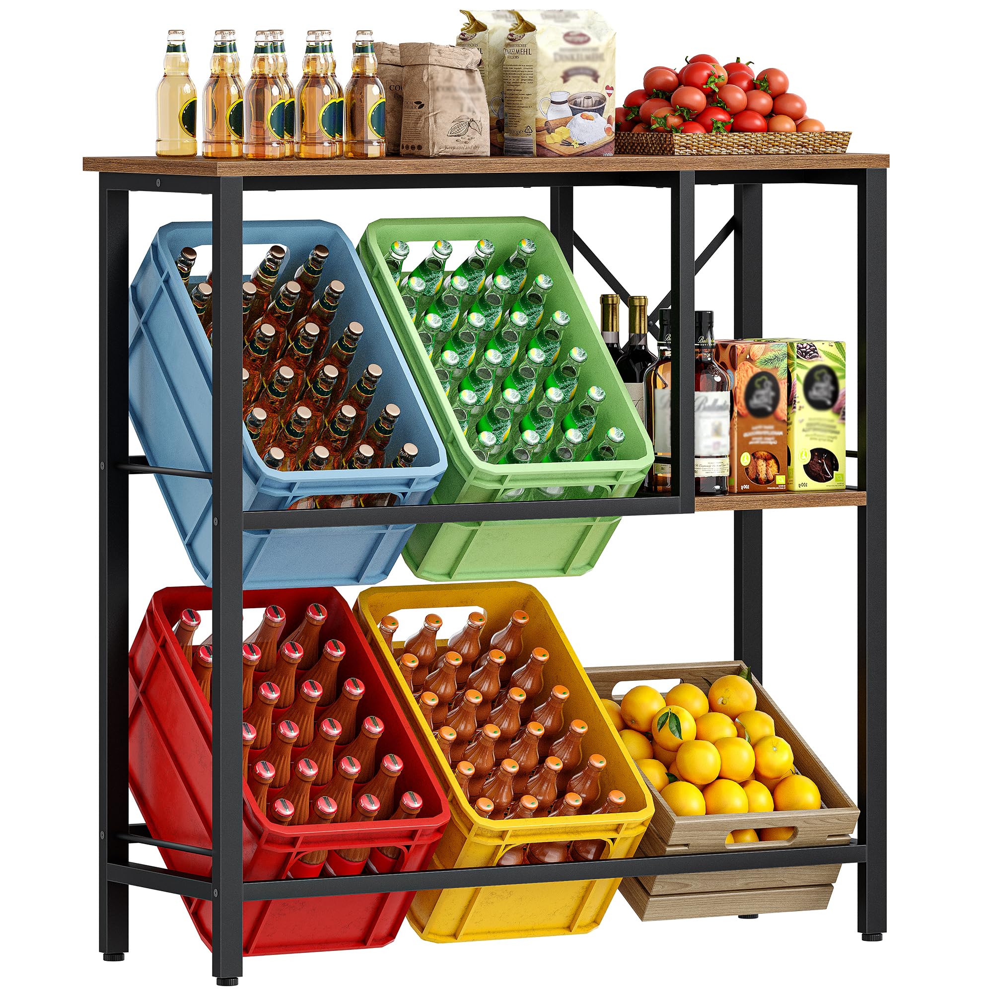 Hzuaneri Getränkekistenregal mit Ablage, Freistehend Kistenständer für 6 Kisten, Regal, Getränkekisten, Getränkeregal, Wasserkistenregal, Bierkistenregal, 40 x 110 x 111,5 cm Braun-Schwarz DS32001B