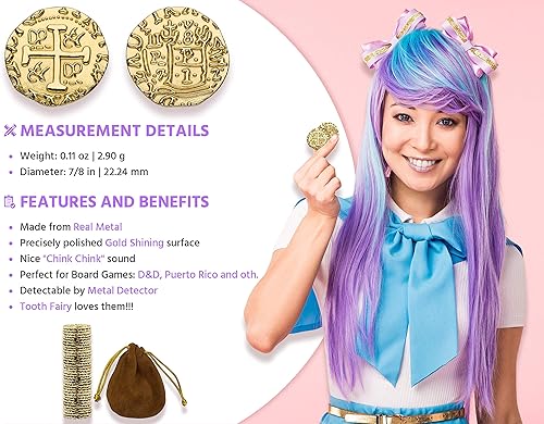 Miniatura 2 de Metal Pirate Coins - 35 Gold Treasure Coin Set Metal Replica Spanish Doubloons for Board Games Tokens Toys Cosplay - Realistic Money Imitation