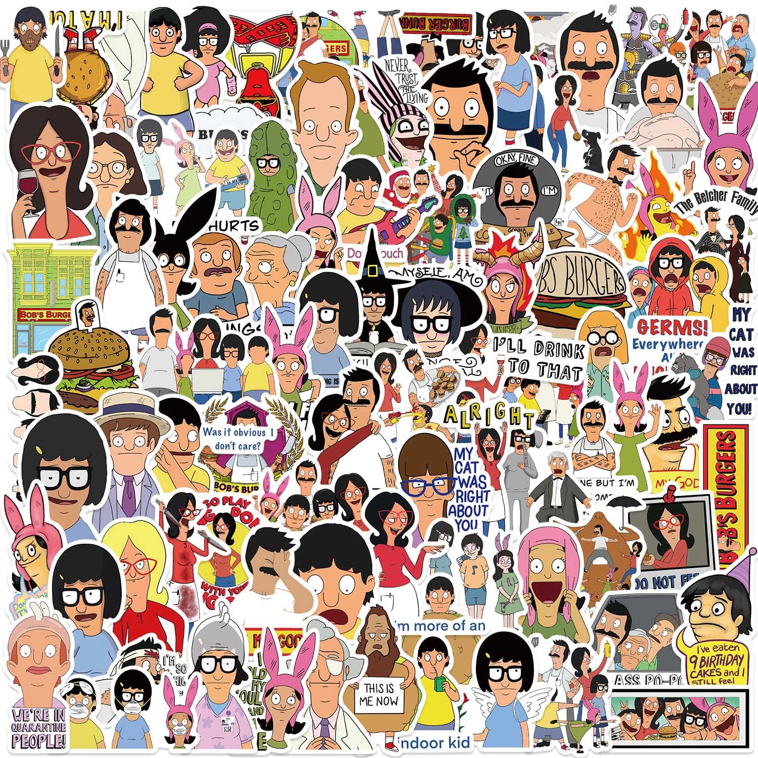 Bob’s Burgers naklejki na laptopa, 100 sztuk, winylowe, zestaw naklejek na samochód, bagaż, deskorolkę, motocykl, dla młodzieży i dorosłych