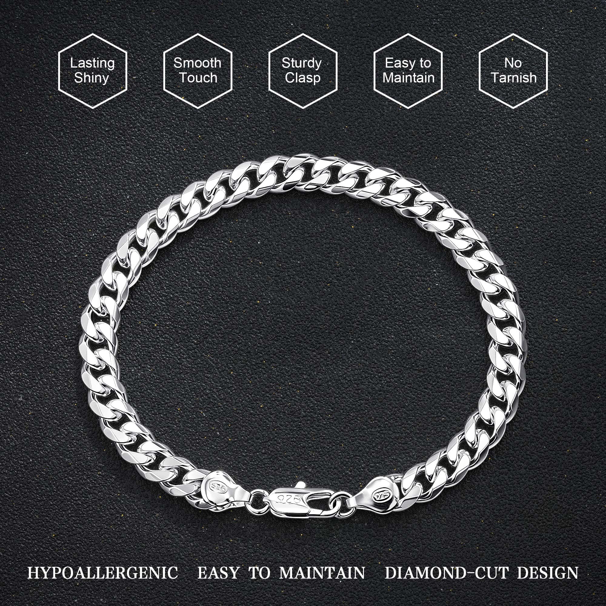 SLOONG Pulsera de plata de ley para hombre, cadena cubana gruesa de 5 mm, joyería de plata para hombre, regalo para hombres, niños, padre, hermano, 7/7.5/8/9 pulgadas