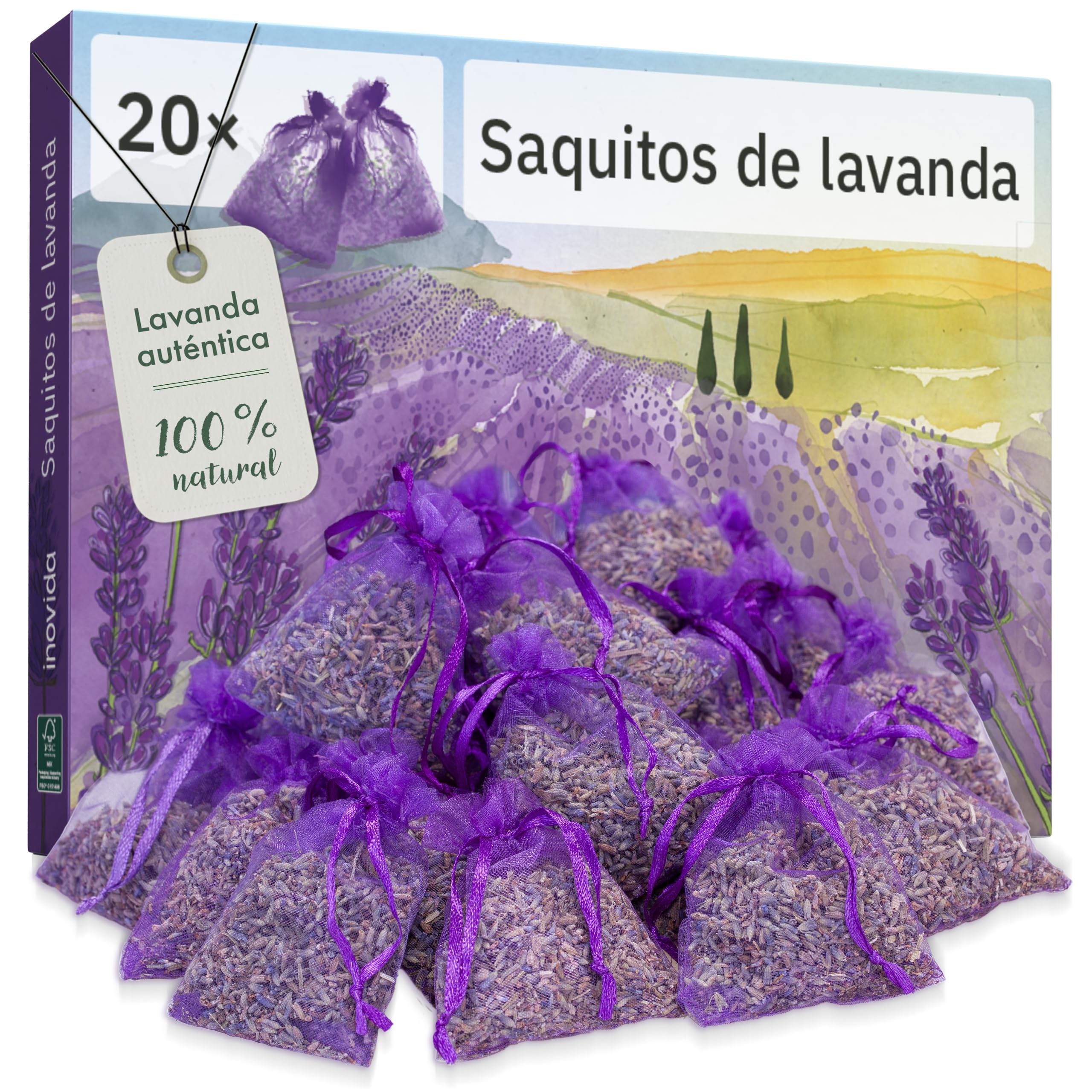 Ambientador de Armario Lavanda – Bolsitas Lavanda para Ropa y Cajones – Antipolillas Polillas – 20x Lavanda Seca Natural – Inovida