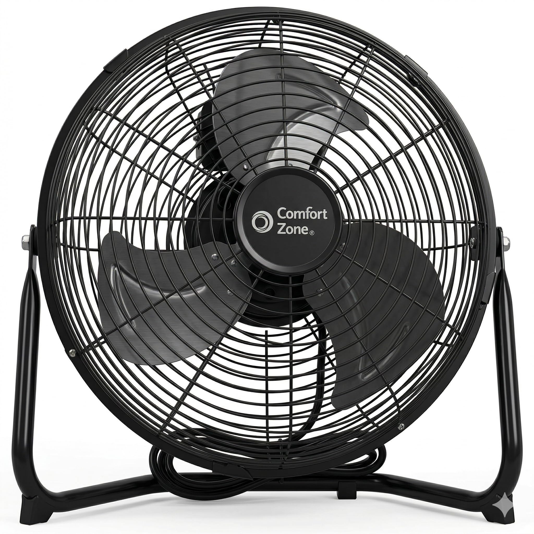Comfort Zone 12-Inch Low-Profile High-Velocity Desk or Floor Fan, 3-Speed Metal Cradle Fan with 180° Tilt, Quiet 523 CFM Airflow for Home, Office, & Gym, Fully Assembled 12 inch