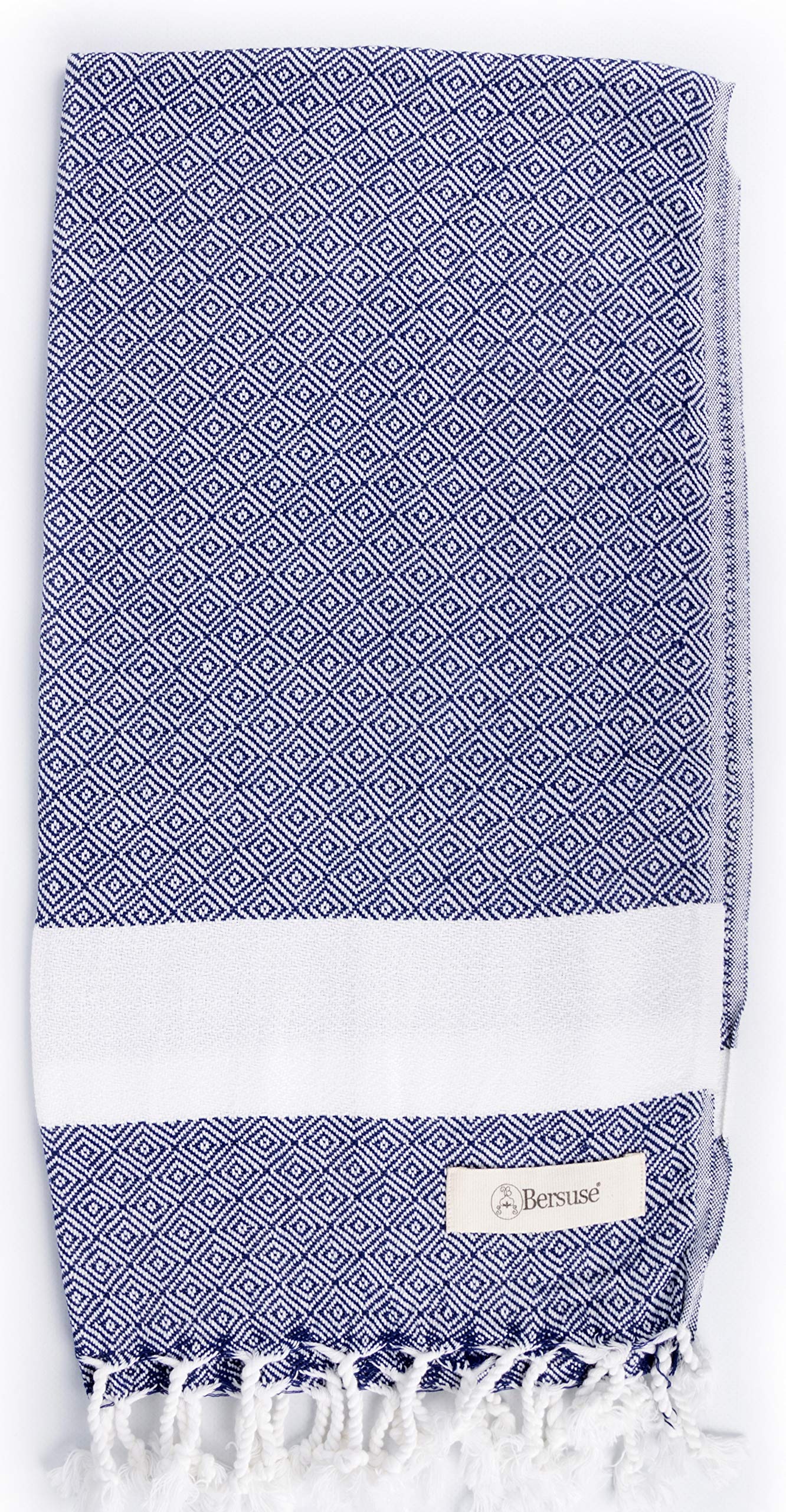 Bersuse 100% Cotton - Laodicea Turkish Hand Towel - Solid Diamond Weave - Oeko-TEX - 23 x 43 Inches, Dark Blue