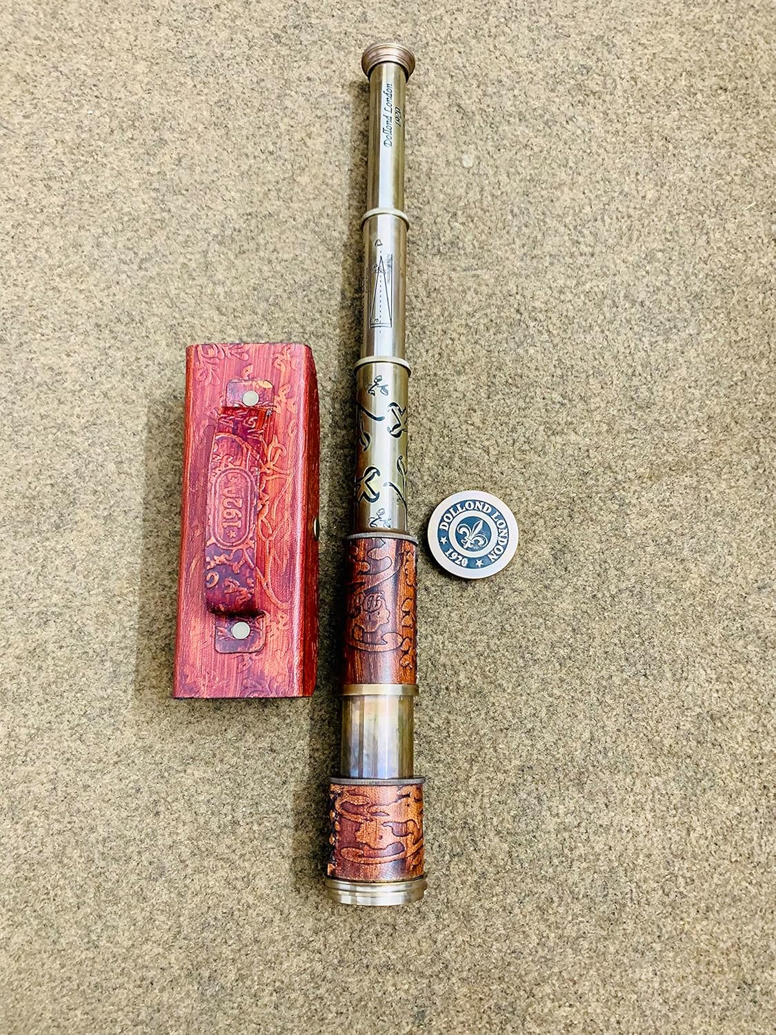 Personalized Nautical Vintage Brass & Leather Handheld Functional Telescope with Leather Case - Pirate Spyglass, Sailor Gift, Gift for Dad