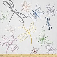 Vista 48 de Ambesonne The Yard, tela floral de estilo Art Nouveau, flores de amapola retro primavera verano jardín pétalos de follaje, tela de microfibra