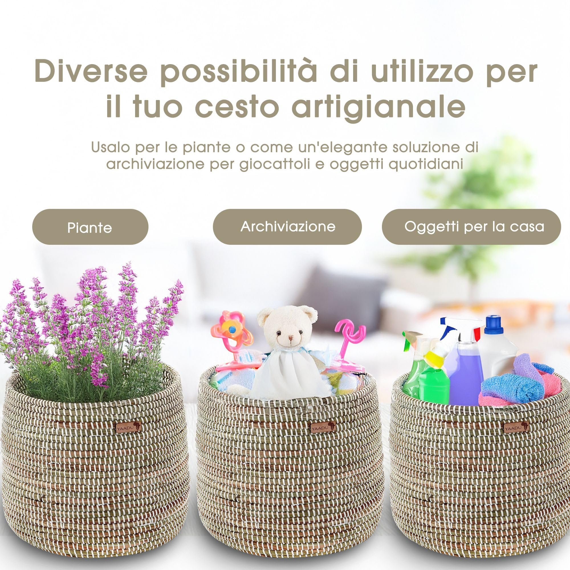 Cesto Intrecciato Africano Farafina Nero - Contenitore Decorativo Per Piante O Oggetti, Artigianato Tradizionale - Foto 12