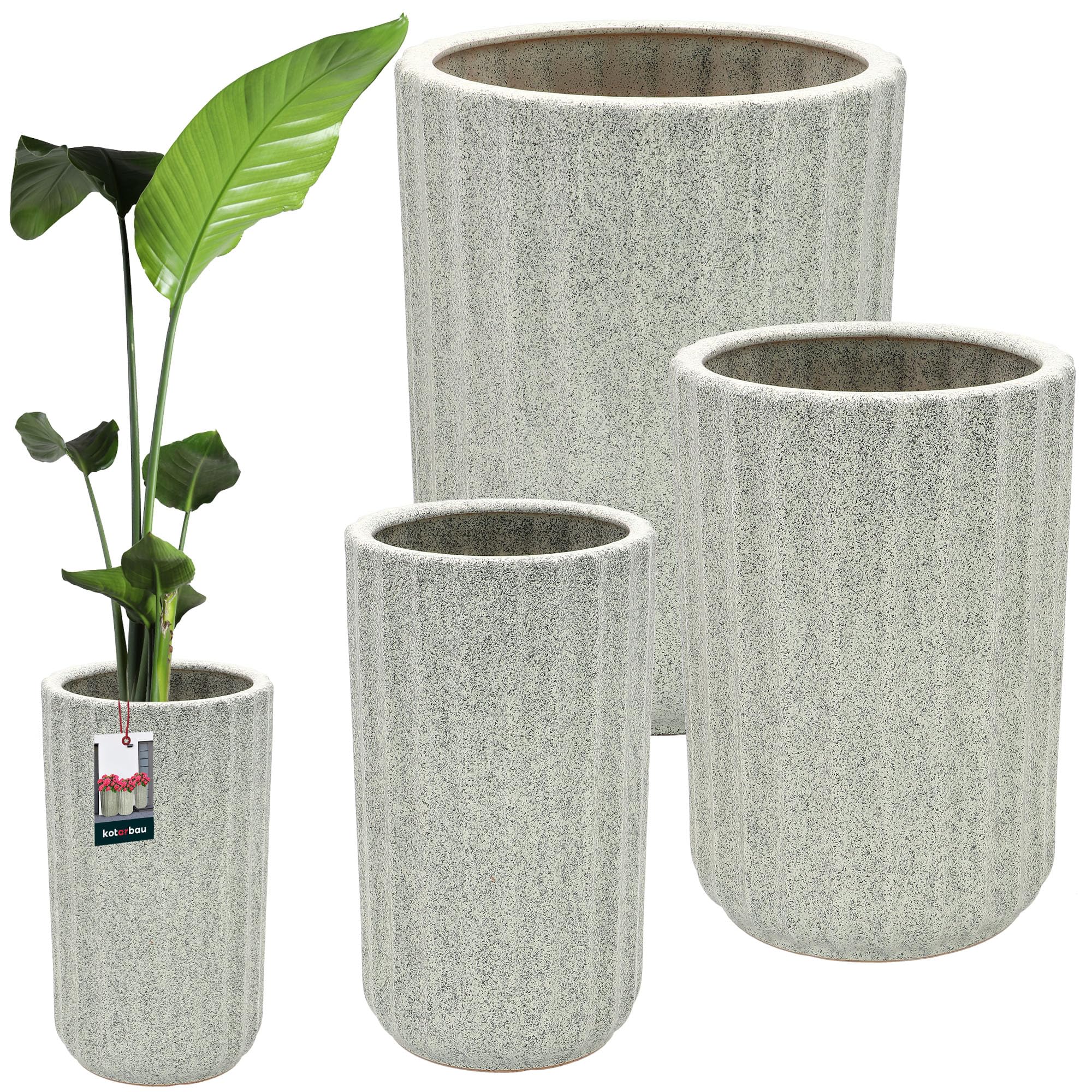 KOTARBAU® Set di 3 vasi da fiori in ceramica, diametro 19 cm, altezza: 41 cm, diametro: 25 cm, altezza: 44 cm, diametro: 31 cm, altezza: 47 cm, verde oliva, fiori in ceramica, per Zimmerp