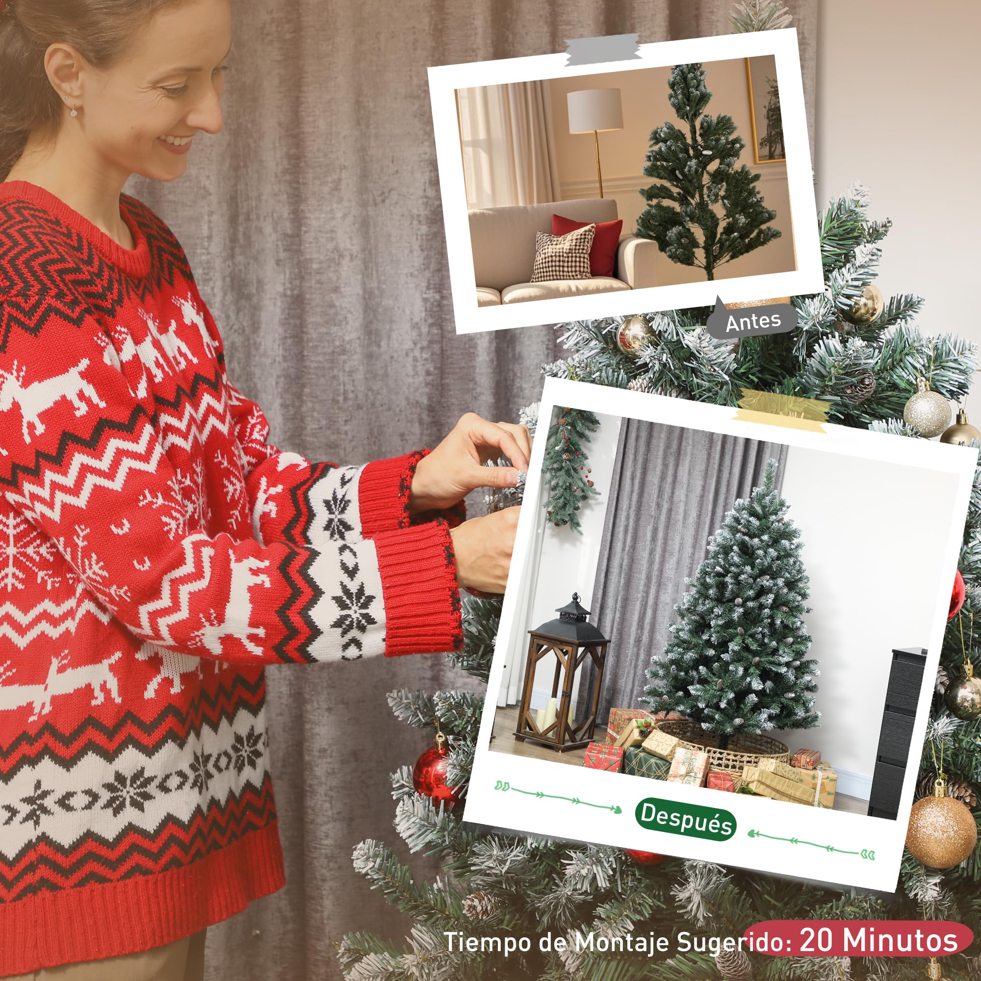 HOMCOM Árbol de Navidad Artificial 150 cm con 581 Ramas con Nieve Verde | Árbol de Navidad, 44 Piñas, Soporte Metálico Plegable, Fácil Montaje, Salón, Interior