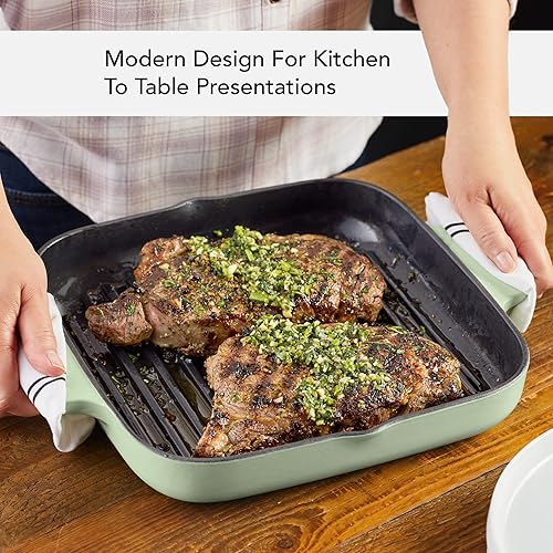Miniatura 6 de KitchenAid Parrilla cuadrada de hierro fundido esmaltado y bandeja para asar, 11 pulgadas - Pistacho
