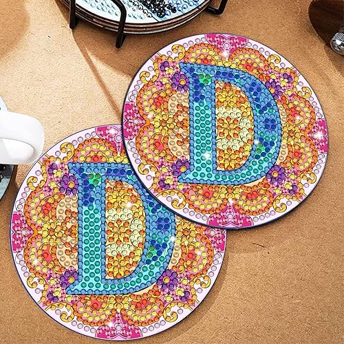 Miniatura 4 de Bysincy Kit de 2 posavasos de pintura de diamantes de 26 letras A-Z, 5D, arte de diamantes, mosaico, alfabeto, por número, para adultos y niños,