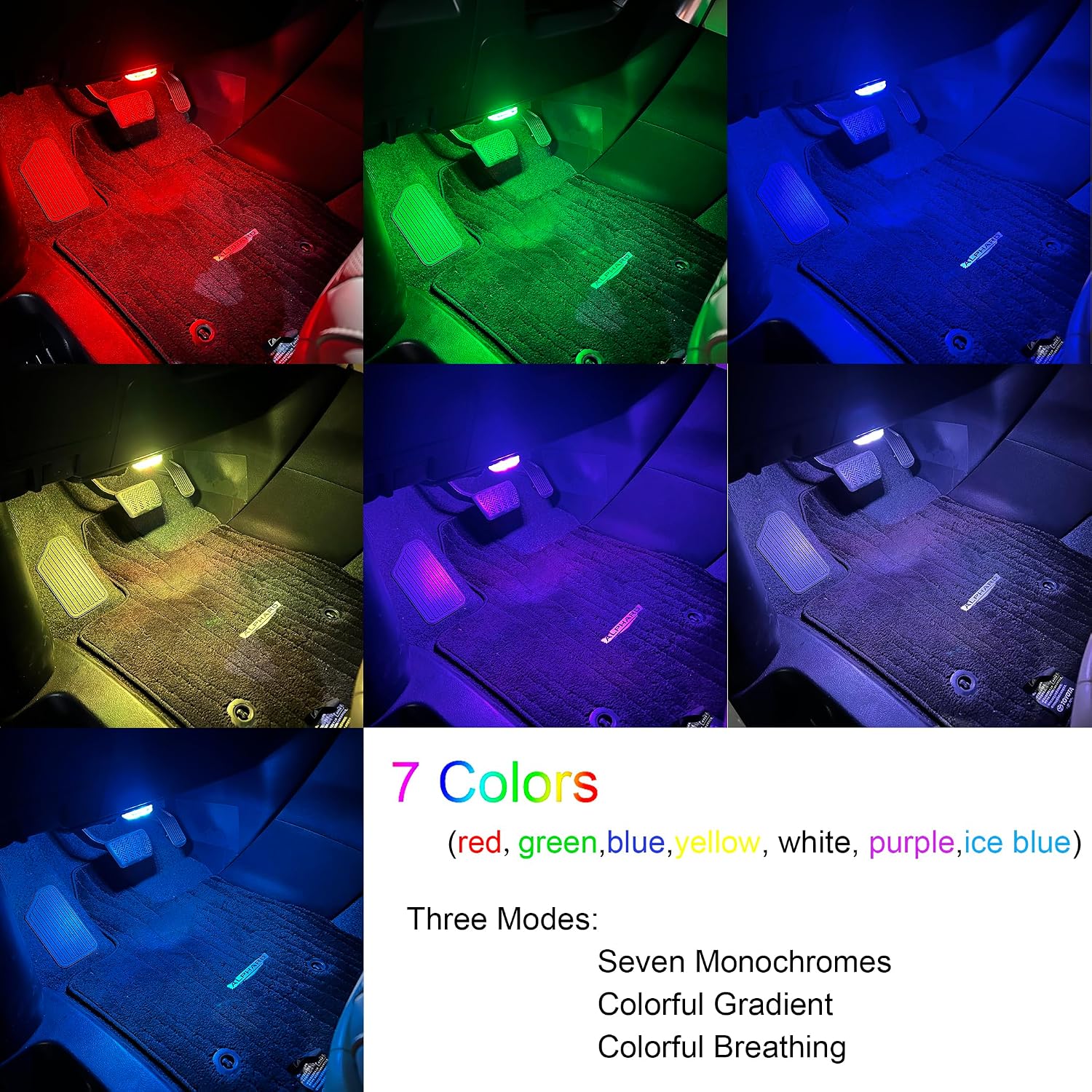 NewL Car Wireless Interior LED Light 4Pcs, 7-Color Interior Light with 6 Bright LED Beads, Portable USB Rechargeable Night Light for Car Decoration (4)